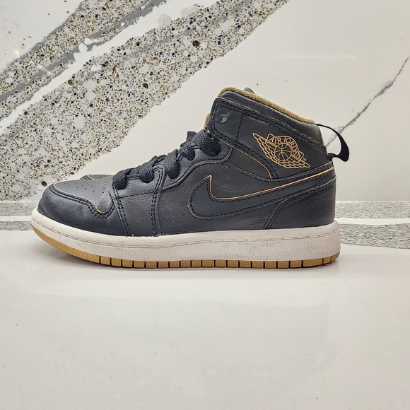Nike Air Jordan 1 Mid Toddler Black Gold Sneakers US 11C | Leather | Kids - Picture 4 of 10